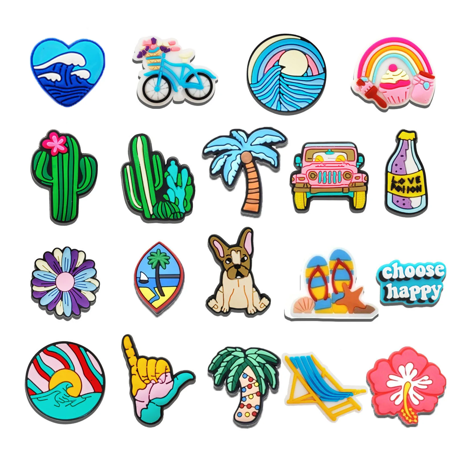 19-teiliges Sommer-Strand-Schuh-Charms-Set für Sandalen, Strandtaschen, PVC-Schuhdekorationen, DIY-Charms in Premium-Qualität