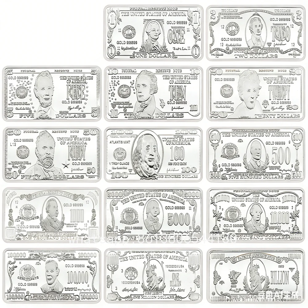 Versilberte US-Barren-Stil Gedenkmünzen Eisenbarren 1-1B Sammlerstück Replik-Münzen Souvenir Geschenk Heimdekoration Handwerksornament Image