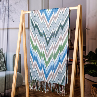 'Chevron-Inspired Handmade Colorful Fringed Cotton Ikat Scarf'