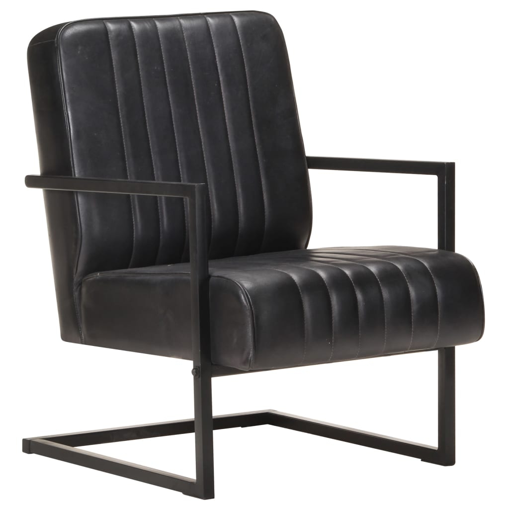 vidaXL Freischwinger Sessel Schwarz Echtleder Image