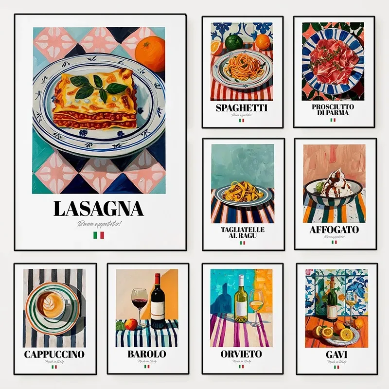 Peintures sur toile de Cuisine italienne de Style moderne, Desserts et boissons, Art mural de Cuisine, Bar, cuisine, Restaurant, décoration de la maison