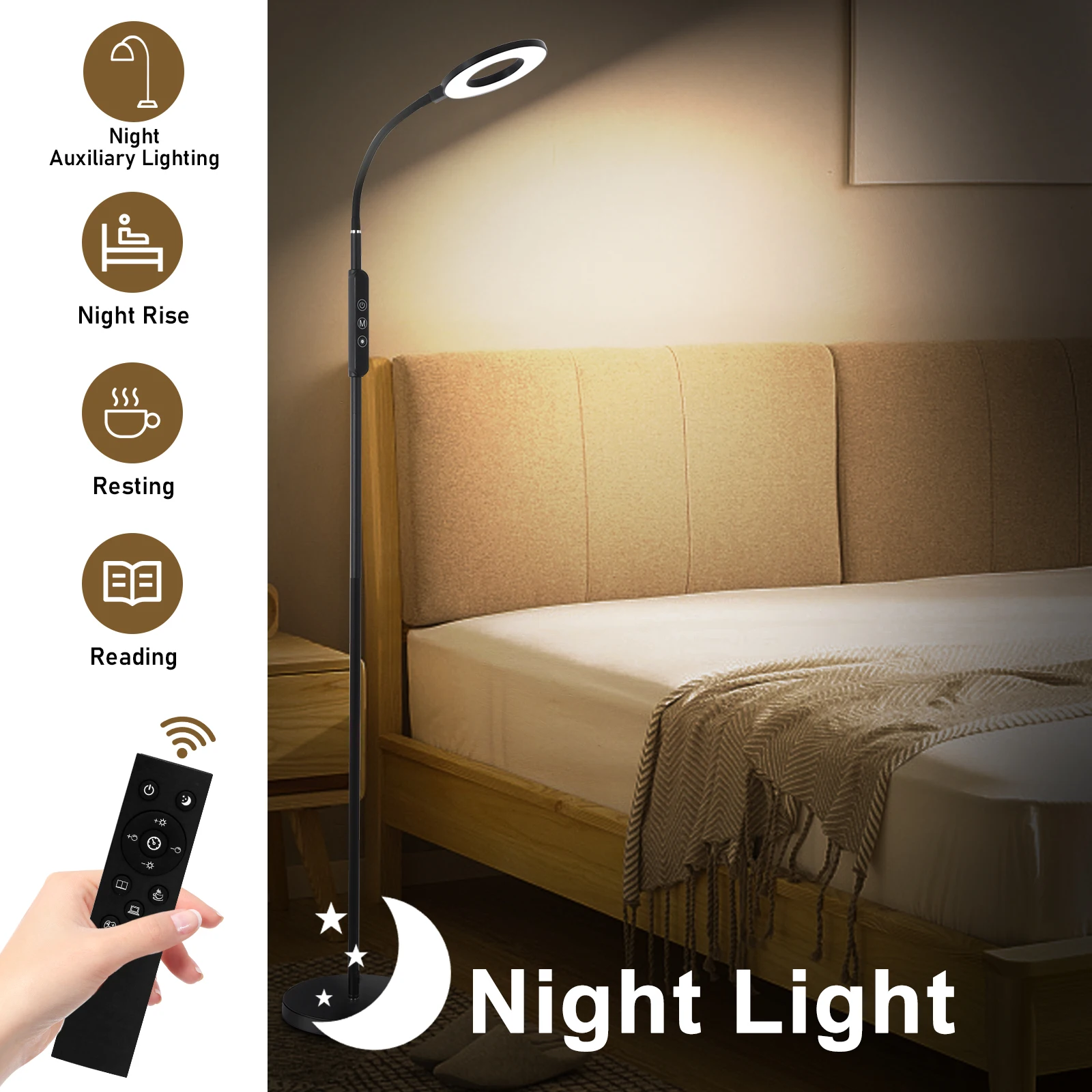 LED-Stehlampe, dimmbar, Leselampe mit Fernbedienung, 12 W, 1800 K–6000 K, Speicherfunktion, Wohnzimmer, Schlafzimmer, Büro