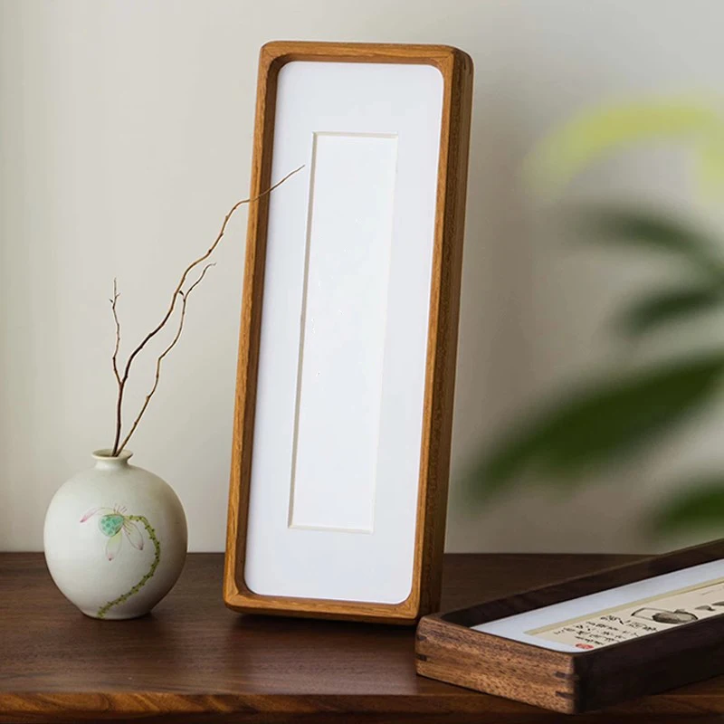 Langer Bilderrahmen aus massivem Walnussholz, eleganter Desktop-Displayrahmen für Fotos und Kunstwerke, Heimdekoration Image