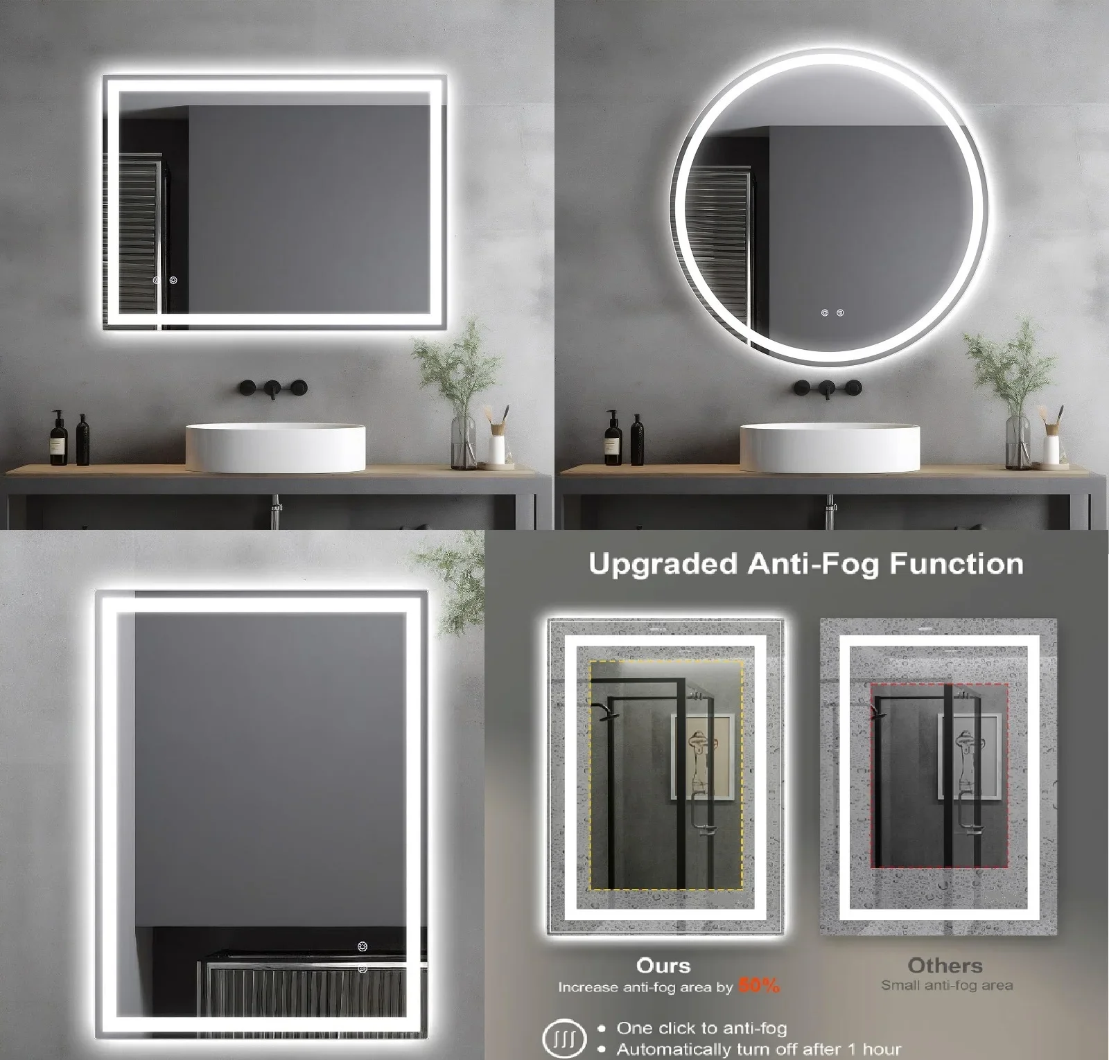 Homfa Badezimmerspiegel mit Beleuchtung, LED-Spiegel, Beleuchteter Badezimmer-Wandspiegel, Superheller COB-Lichtstreifen, Touch-Schalter