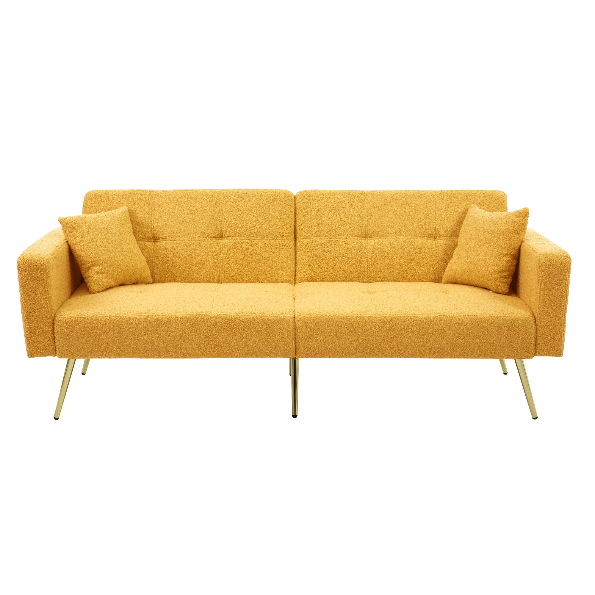 KOMHTOM Schlafsofa mit Bettfunktion verstellbarem Winkel goldenen Beinen mit Kissen und seitlichen Aufbewahrungstaschen Image