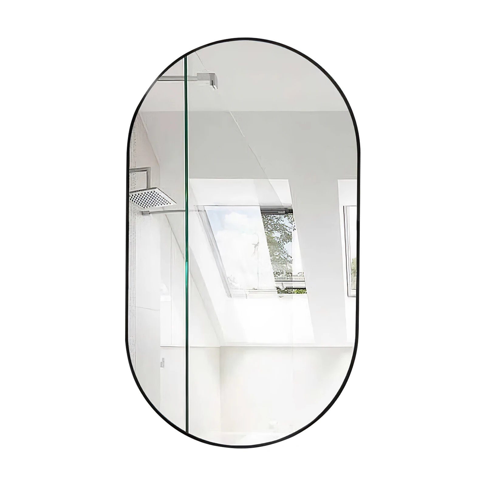 Badezimmerspiegel, 50 x 70 cm, oval, Aluminiumrahmen, Wandmontage, hochauflösende Spiegeloberfläche, eleganter Stil, schwarz