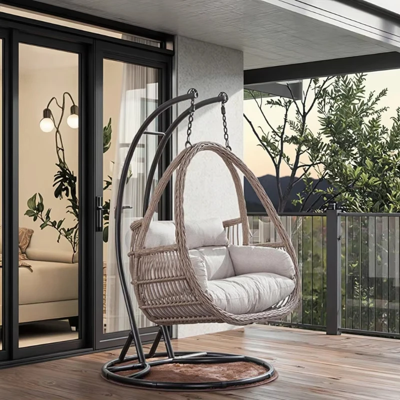 Schaukel, Zweisitzer-Hängekorb aus Korbgeflecht, Schaukel für das Wohnzimmer, Rattan-Zweisitzer-Hängesessel in Ei-Form
