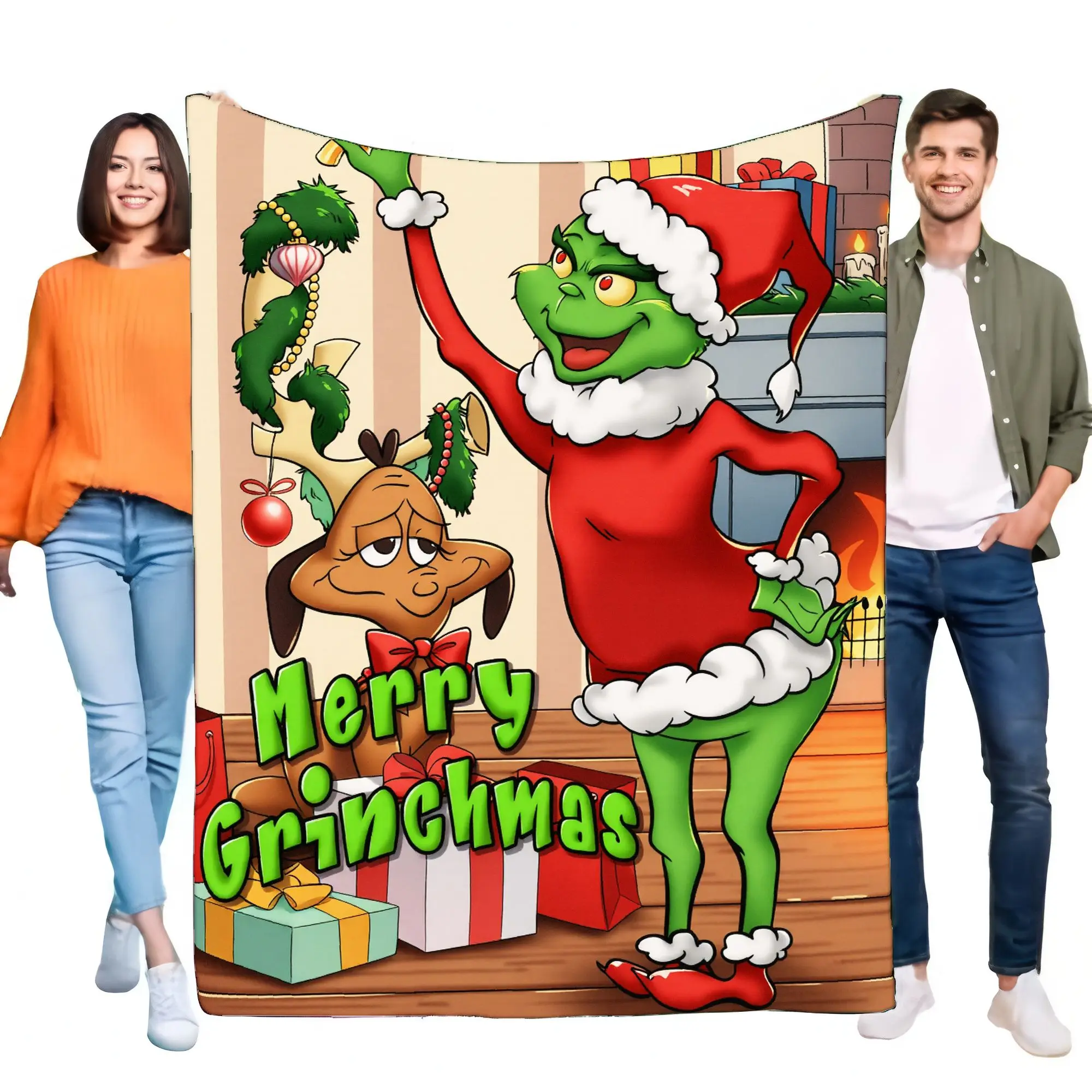 Frohe Grinchmas-Decke, ultraweich, gemütlich, Überwurf für Bett, Sofa, Weihnachtsdekoration, tolles Weihnachtsgeschenk für Kinder und Erwachsene, leichtes Pl Image