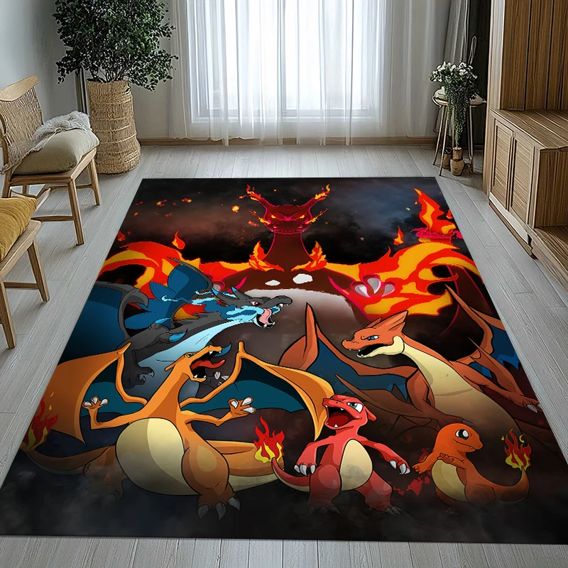 Charizard Charmander Pokemon Wohnzimmer-Teppich, rutschfester Teppich, weicher Teppich für Schlafzimmer, Kinderzimmer, Sofa, Heimdekoration, Fußmatte, Geschenk Image