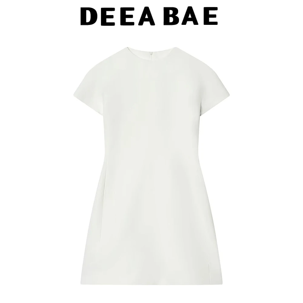 DEEABAE Frühlingsneue Damenbekleidung im minimalistischen Stil mit Reißverschluss und geradem Saum, kurzärmeliges, kurz geschnittenes Kleid mit Rundhalsausschnitt Image