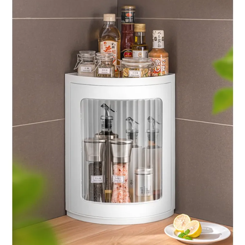 Wandmontiertes Dreieckiges Drehbares Regal Eckschrank Küchen-Gewürzregal Arbeitsplatte Badezimmer Kosmetik-Aufbewahrung Haushaltsorganizer