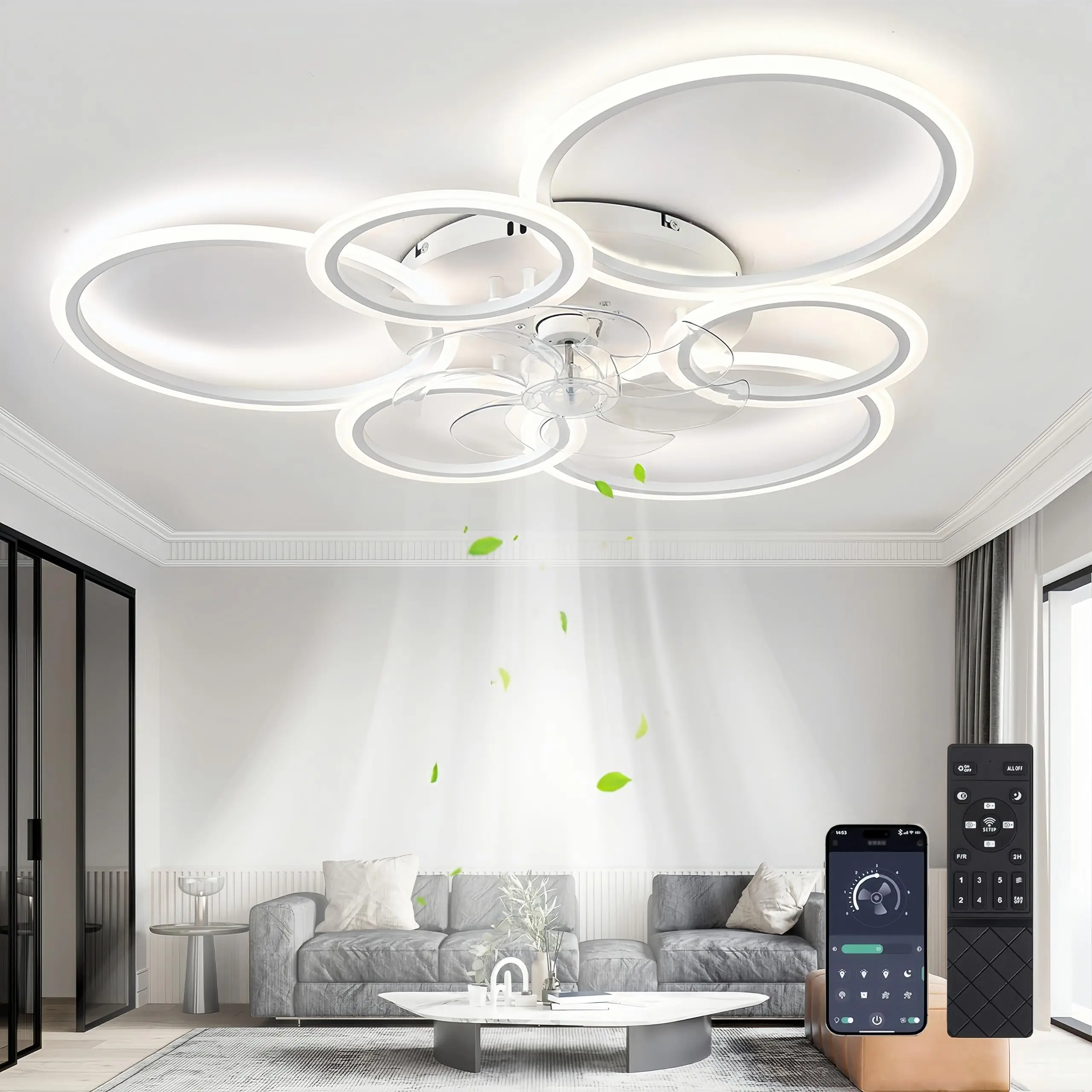 Deckenventilator Mit Beleuchtung,LED Dimmbar lampe Mit Ventilator ,85W Deckenlampe Mit Ventilator,Für Wohnzimmer, Schlafzimmer
