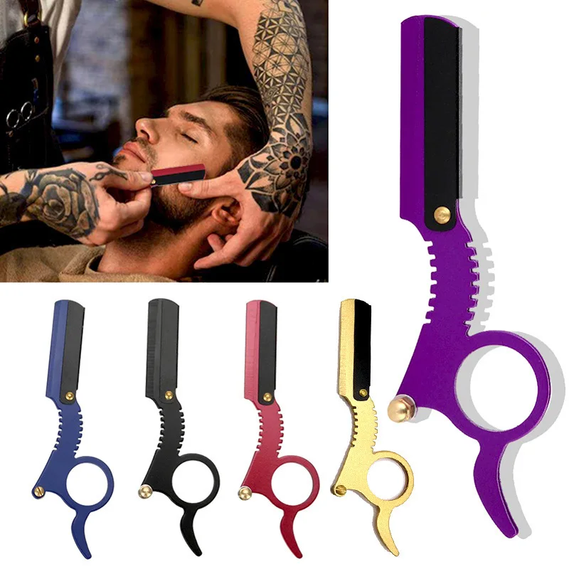 Edelstahl-Rasiermesserhalter mit Daumenbedienung für Friseure, Rasierwerkzeug für Schnurrbart und Augenbrauen, klassischer Rasiermesserhalter Image