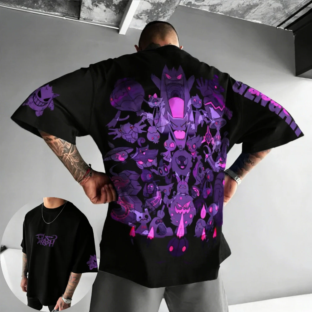 Pokémon Herren- und Damen-T-Shirt Mega Gengar Anime Vielseitiges T-Shirt Sommer Frühling Retro Jungen-Kurzarmshirt Eltern-Kind-Outfits Image