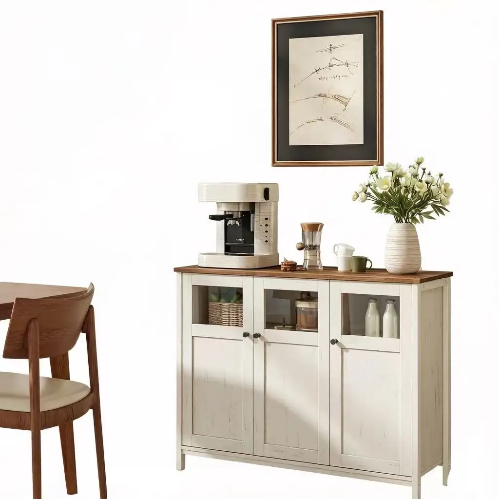 Sideboard Küchenschrank Aufbewahrungsschrank mit Glastüren für Wohnzimmer Küche Esszimmer Stahlrahmen Industriestil