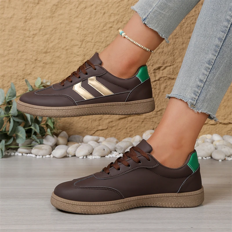 Retro braune flache Sneaker für Damen, bequeme Freizeitsportschuhe, Damen-Trainer, leichte Streetwear, vulkanisierte Damenschuhe
