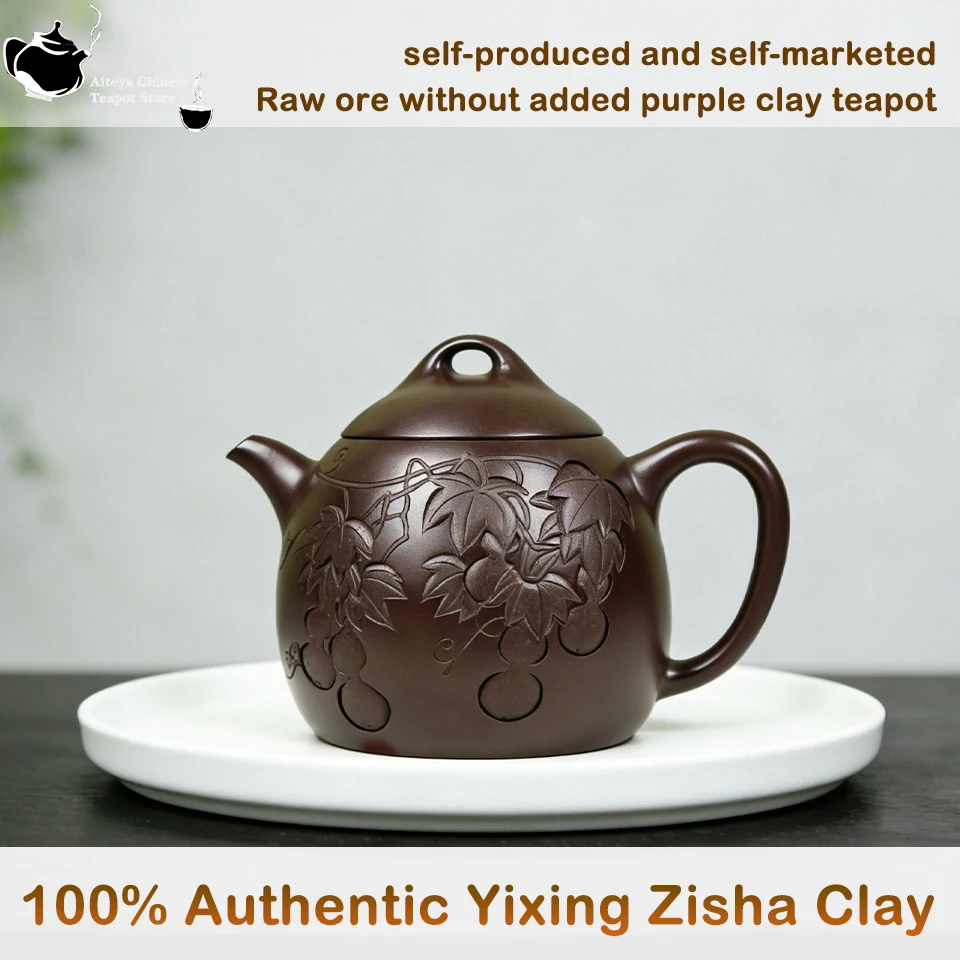 100% Authentische Yixing Zisha-Ton Teekanne, Traditioneller Chinesischer Yixing Lila-Sand Teekocher, 240ml Eleganter Teebereiter für Zuhause, Büro, Geschenk