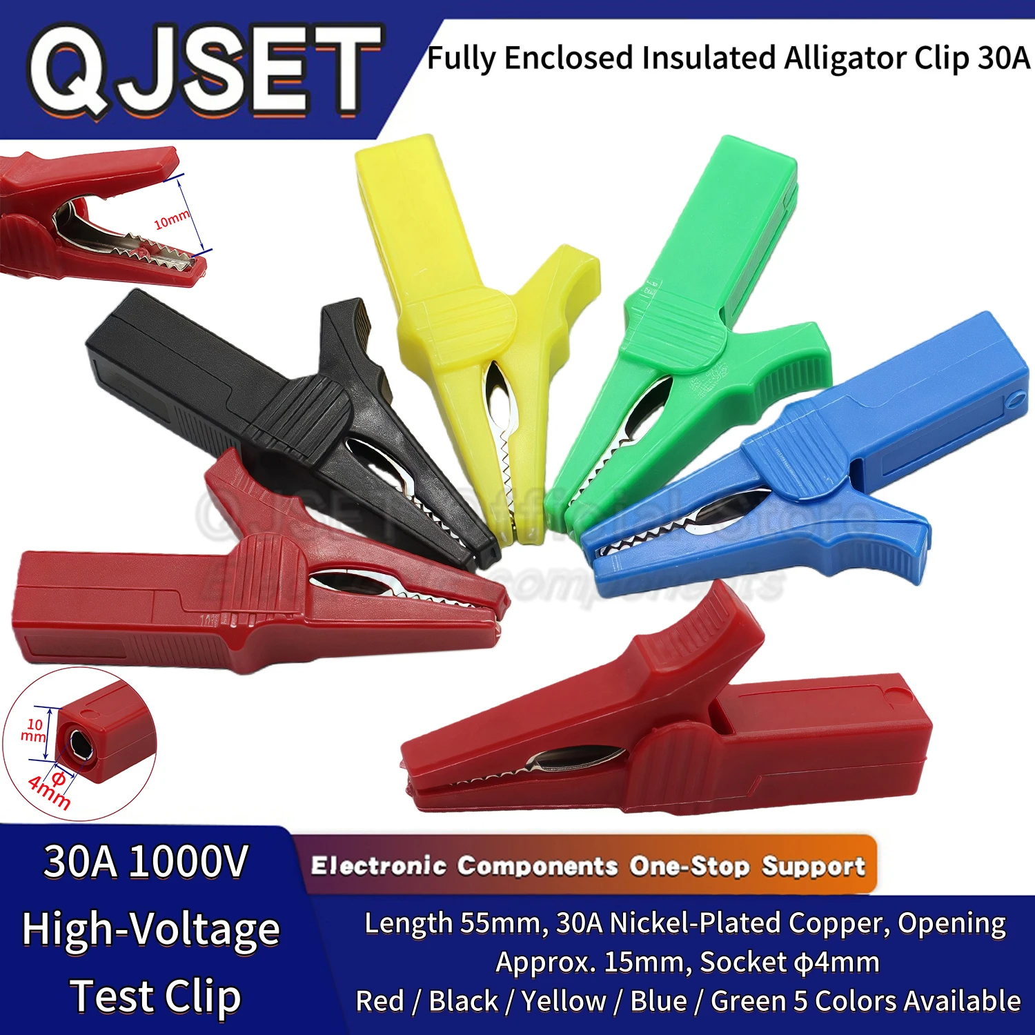 1 Stück/1 Set 32A 55mm Reinkupfer Vollständig Geschlossener Isolierter Krokodilklemmen-Anschluss 4mm Testclip Hochspannungs-Verbindungskabelklemme Image