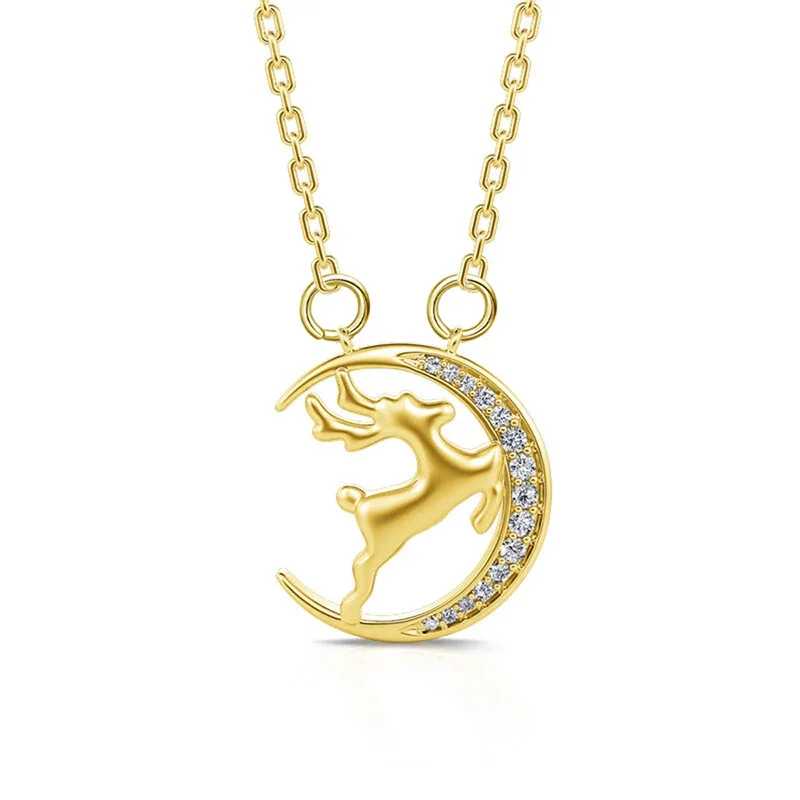 Huitan Romantische Jumping Elch Mondförmige Anhänger Halskette für Frauen Frohe Weihnachten Weibliche Halsketten CZ Exquisite Hals Schmuck Image