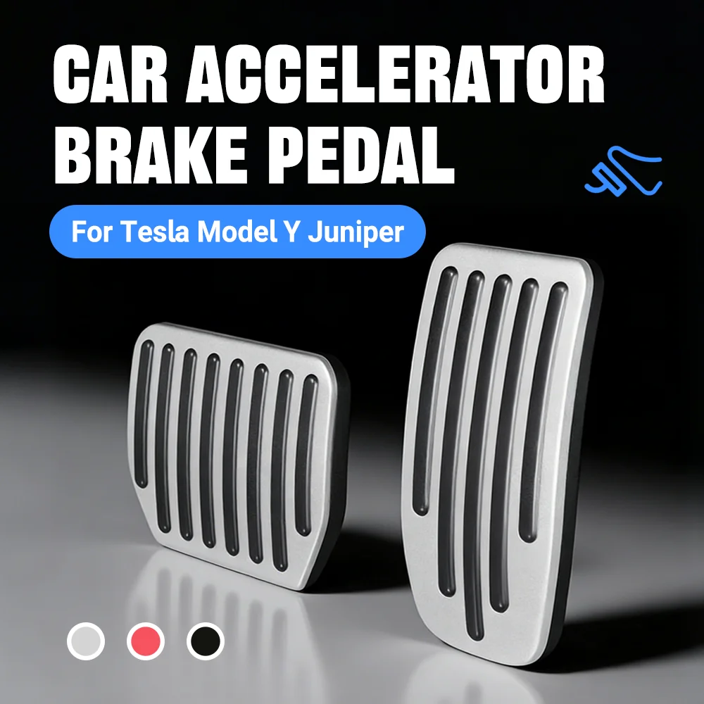 Metall- und Gummi-Fußpedalauflagen für Tesla Model 3 Y Juniper, rutschfeste Gaspedal- und Bremsschutzabdeckung, Upgrade-Autozubehör Image
