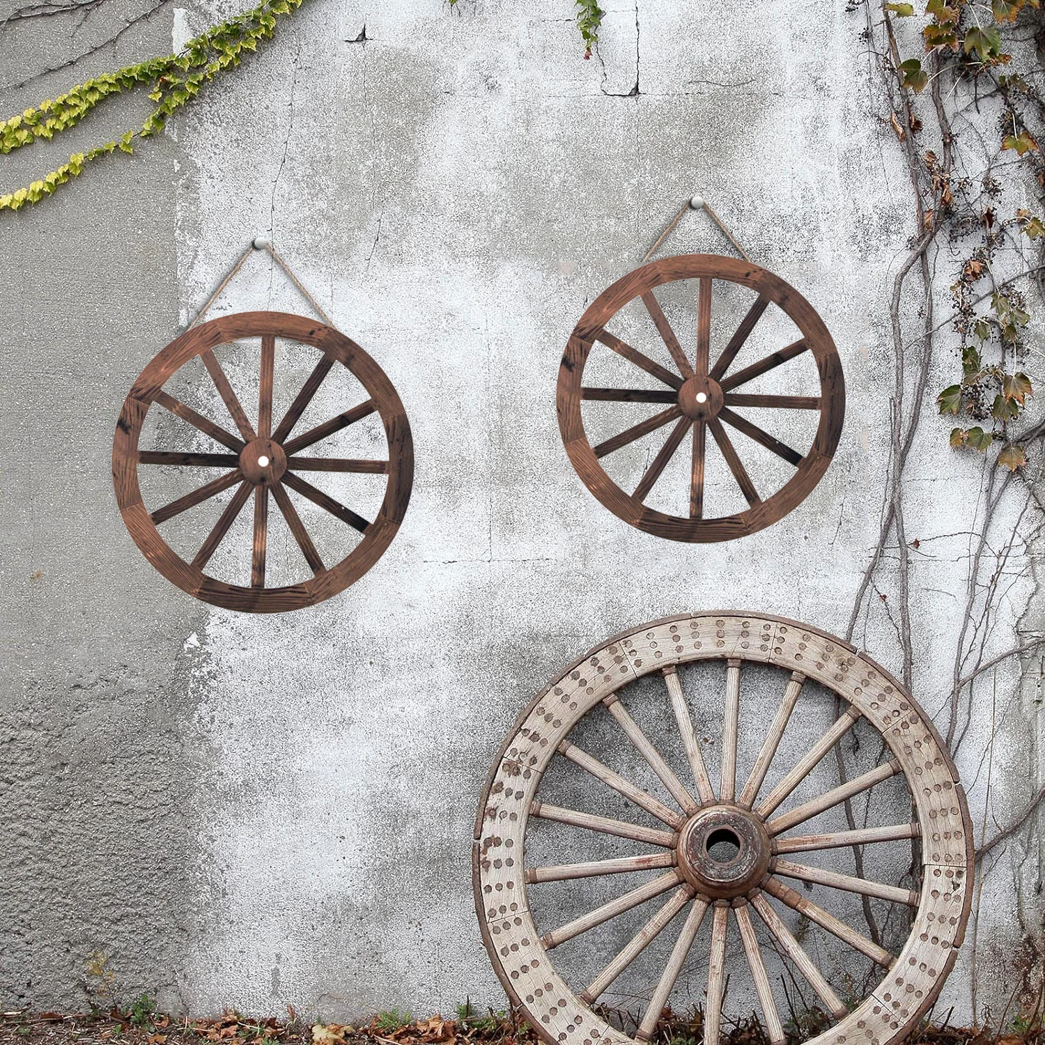 2 Stück Holz-Wagenräder Deko 12 Zoll Western Cowboy Party Dekorationen Vintage Rustikale Wagenräder Rustikale Garten-Hängedeko