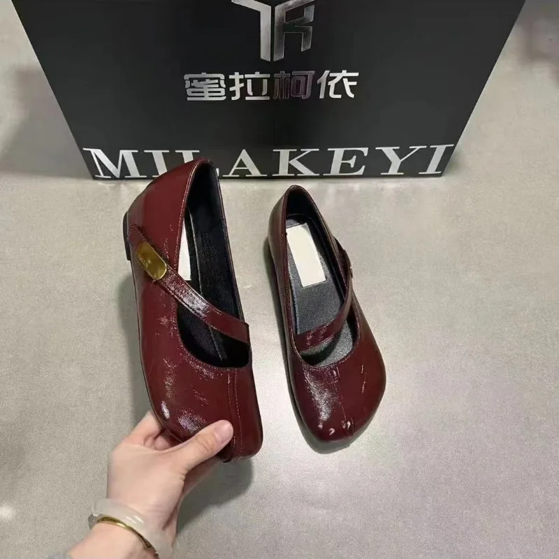 PU-Leder Flache Mary Janes Schuhe für Damen, Elegante Rote Schnallenschuhe für Frühling und Herbst, Flache Casual Streetwear Loafer