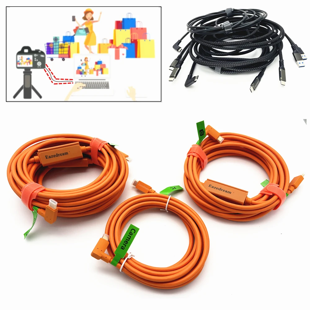 Eazedream 3m/5m Tipo-C USB a USB-C Cavo legato per streaming live per Sony Canon Nikon Fotocamera PC Imaging Edge Webcam Youtube Tiktok