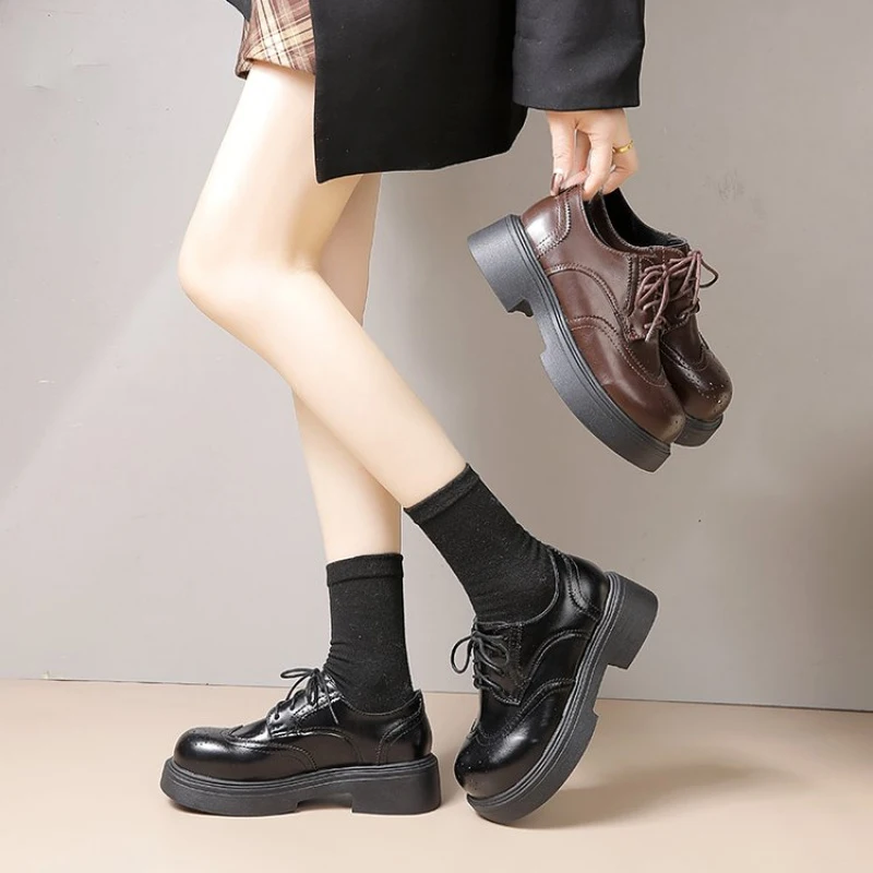 2026 New Arrival Women's Vintage Brown Platform Loafers – Retro Brogue Design Comfort Flat Oxford Shoes for Daily & Office