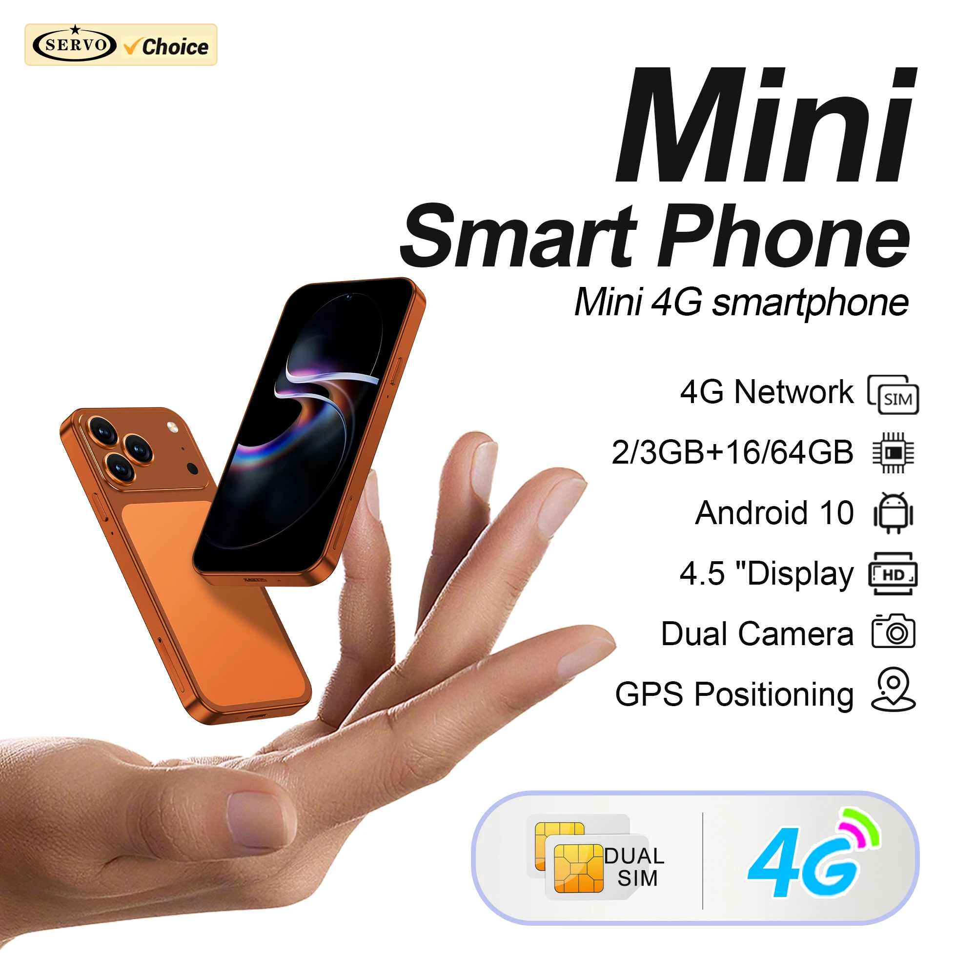 2026 NEW SERVO 4G LTE Mini Smartphone Android OS 2/3GB+16/64GB Play Store Face Unlock WiFi 4.5