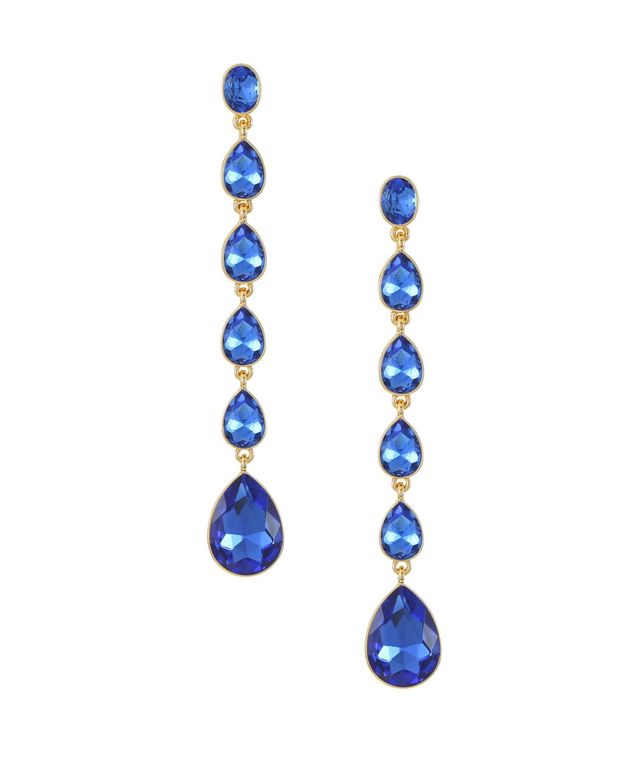 18k Gold Plated Zinc Teardrop Linear Earrings - Blue - Ettika Earrings