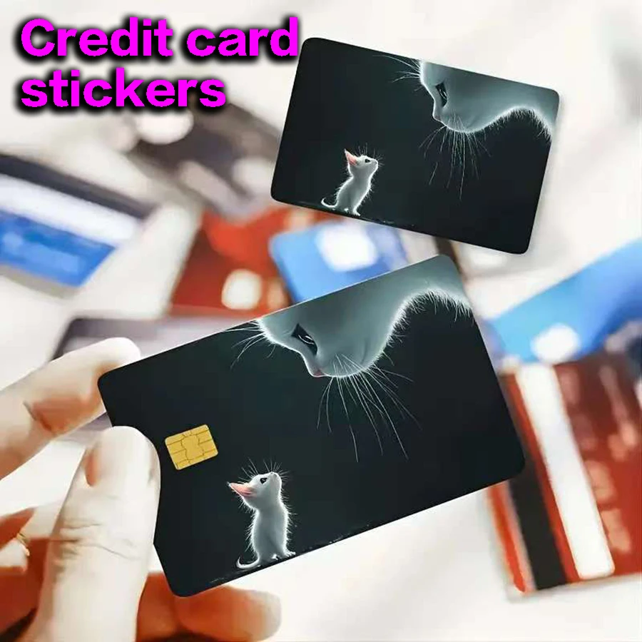 2 autocollants décoratifs mignons pour cartes de crédit, skins amusants pour cartes de crédit avec motif chat, autocollants pratiques pour cartes de crédit, autocollants de protection pour cartes de