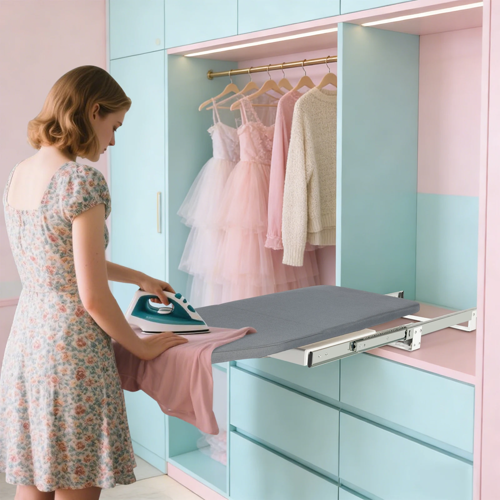 Push-Pull ausziehbares, faltbares Bügelbrett mit geringem Geräuschpegel 180 ° Frei drehbare Schrankhalterung für Schlafzimmer, Garderoben, kleine Häuser Image