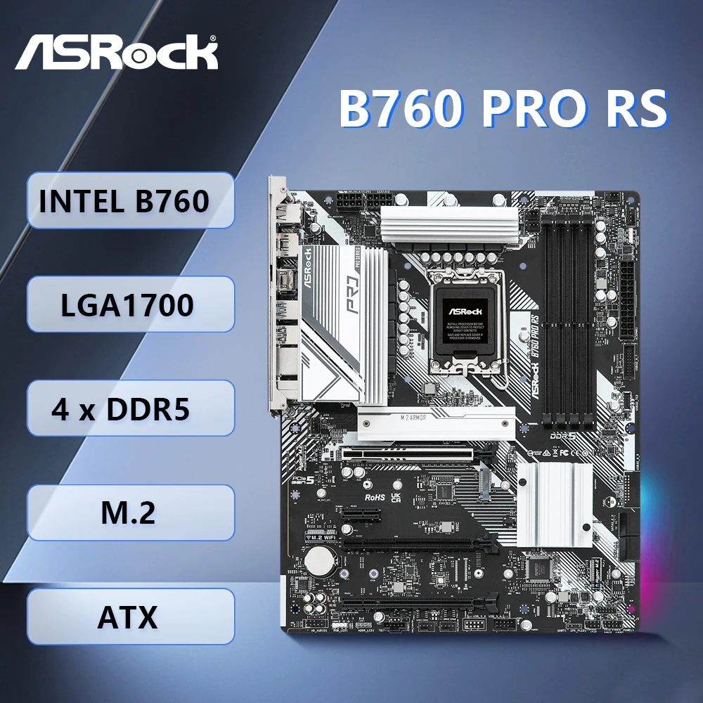 ASRock B760 Pro RS Motherboard Intel B760 LGA1700 DDR5 256GB M.2 PCIe 5.0 Micro ATX unterstützt 14790 14600 14100 13500 12400F CPUs. Image