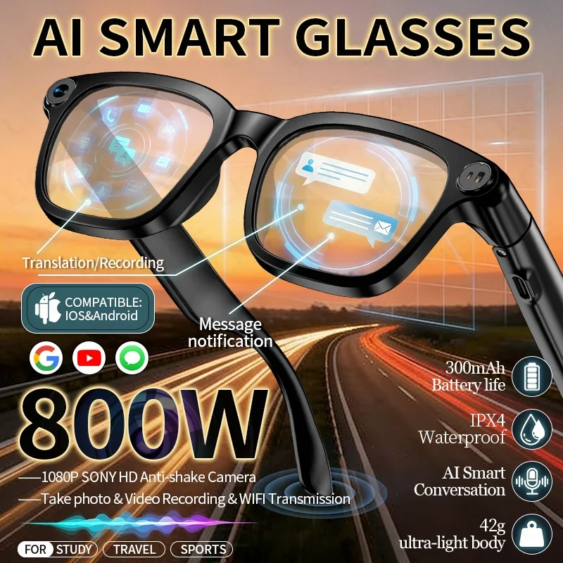 Farbwechsel-Linsen 4K Kamerabrille KI-Smart-Brille HD-Videoaufnahme Schnellaufladbare Brille Bluetooth-Anruf Smart-Sonnenbrille Image