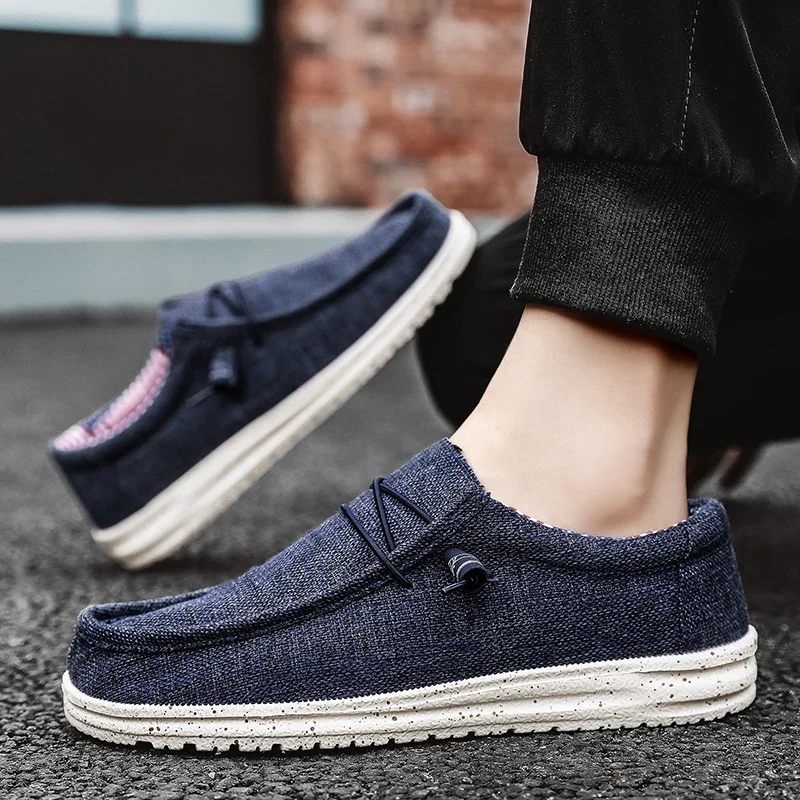 Sommerliche Canvas-Freizeitschuhe für Herren, große Größe 47, leichte Herren-Loafer, bequeme, rutschfeste Slip-On-Schuhe, atmungsaktive flache Herrenschuhe