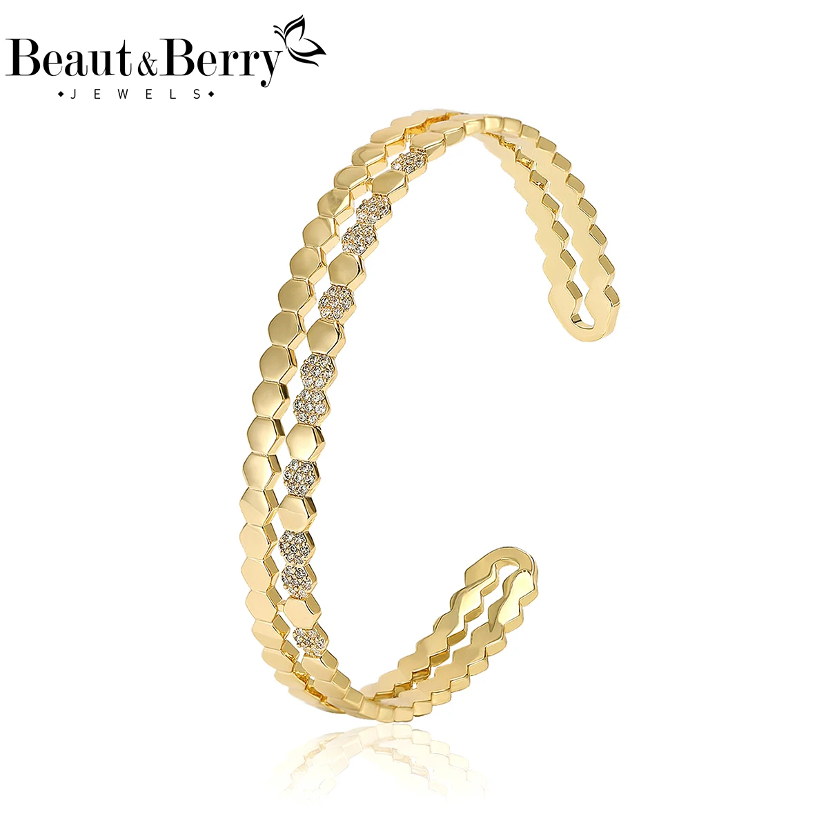 Beaut&Berry Luxus-Armreif aus Kupfer und Zirkonia für Damen, Unisex, modisch, lässig, Party-Accessoires, Geschenke für Freunde Image