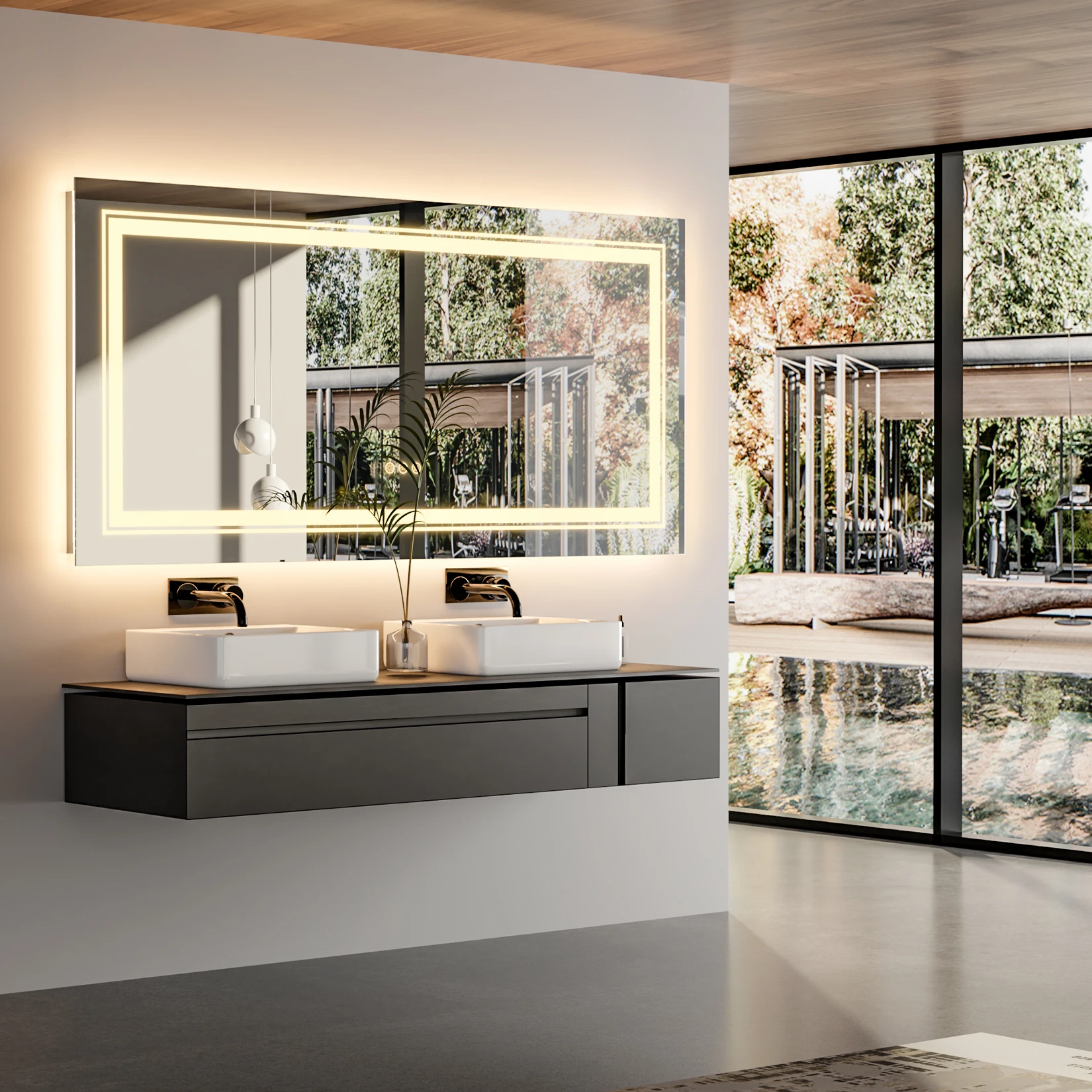 LED-Badezimmerspiegel 40" x 24" mit Vorderseite und Hintergrundbeleuchtung, stufenlos dimmbare Wandspiegel mit beschlagfreiem, bruchsicherem Speicher