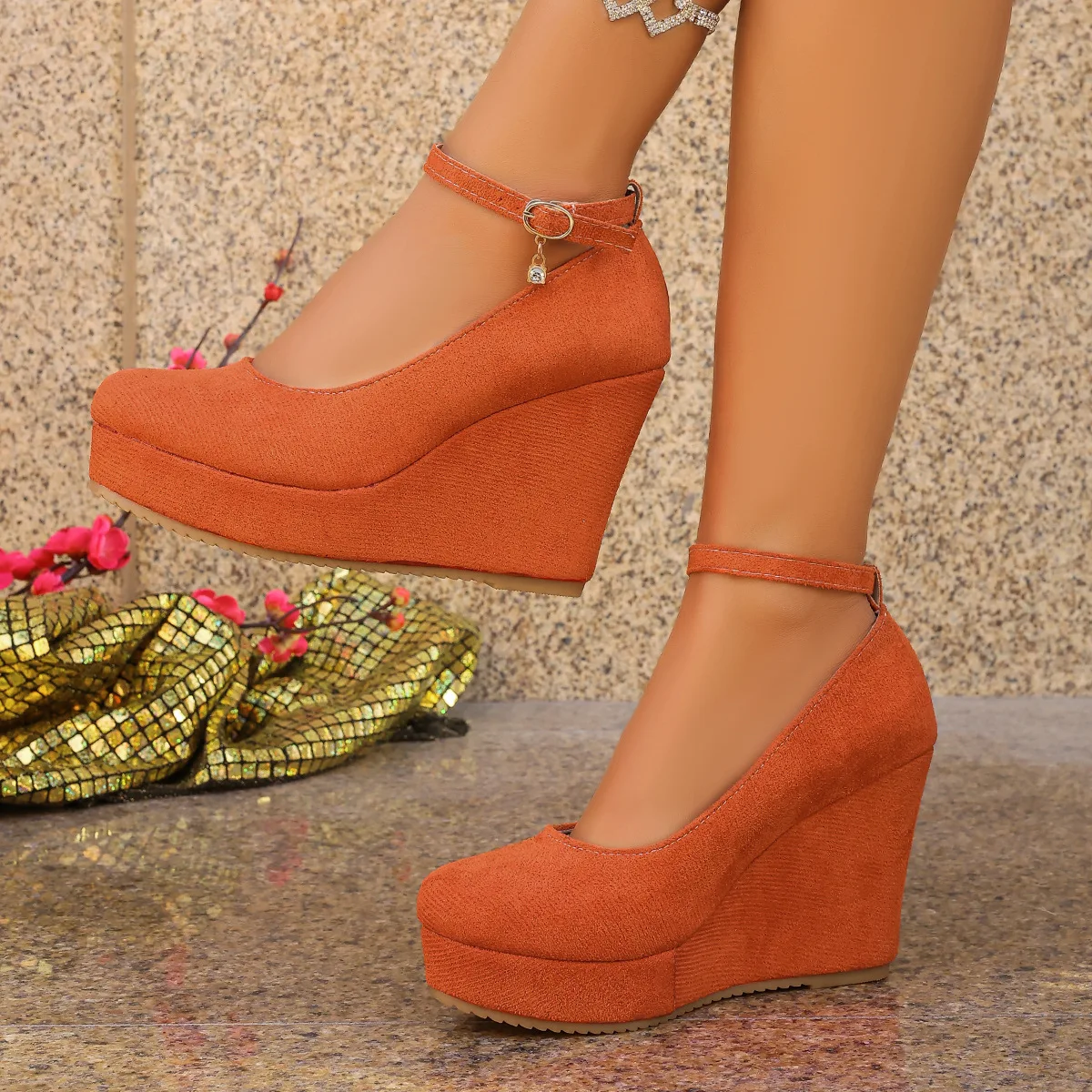 Frühling/Herbst Spitze Keilabsatz-Schuhe für Damen, Modische Dicksohlige Niedrig Geschnittene High Heels, Damenschuhe 2026