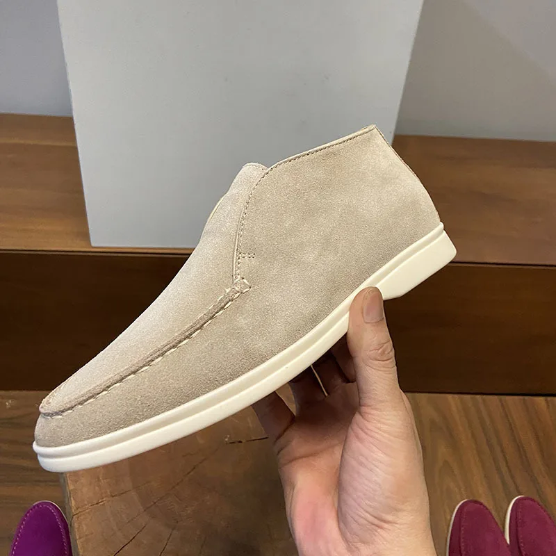 Große Größen 44-47 High-Top Loafer Schuhe für Damen, Retro Flache Slip-On Stiefeletten, Paar-Freizeitschuhe