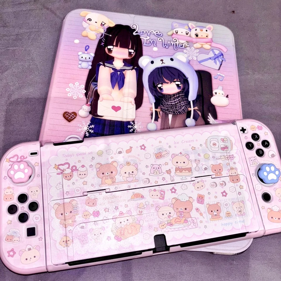 Rilakkuma Original Design Niedliche rosa Switch-Schutzhülle für Switch2 Oled Soft Shell, kompatibel mit Nintendo NS Sister Lite Image