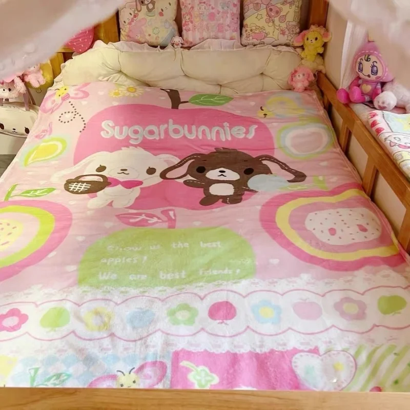 Niedliche Apfel-Sugarbunnies-Korallen-Plüschdecke, Büro, Zuhause, Lounge-Stuhl, Decken, Cartoon-liebende, weiche bedruckte Decken, 1,5 x 2 m, Geschenke Image