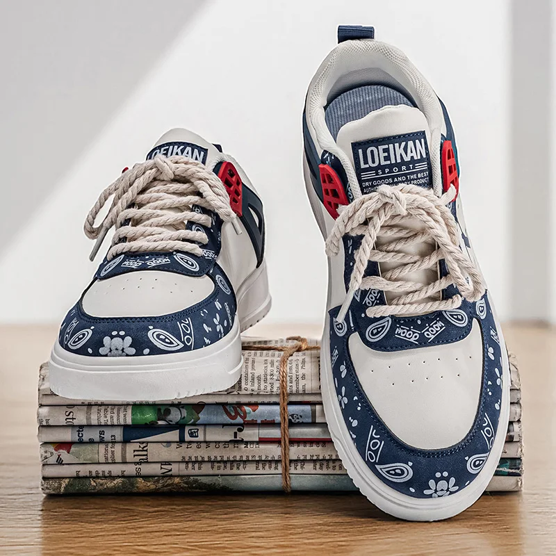 LOEIKAN Herren Streetwear Mode-Sneaker mit Paisley-Print, klobige Skate-Schuhe, Retro-Schnürschuhe, lässige Walkingschuhe