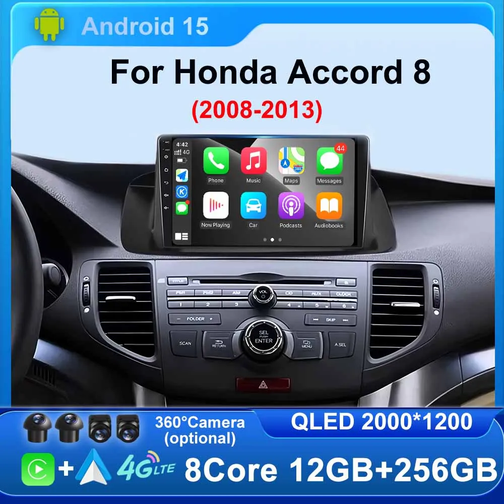 Autoradio Android 15 für Honda Accord 8 2008–2013 GPS-Navigation Multimedia Wireless BT 4G WIFI Carplay Touch 2K QLED-Bildschirm Image