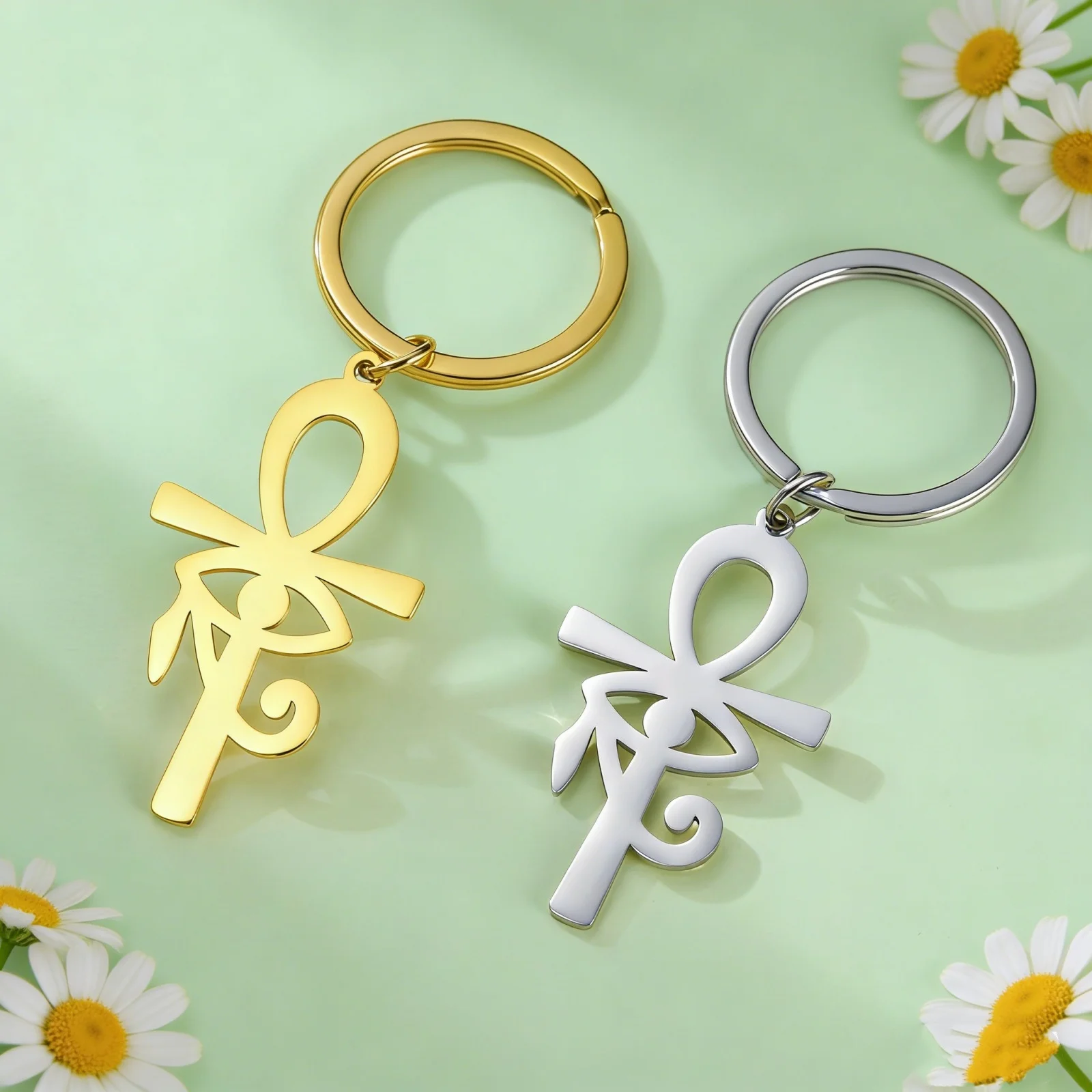 Auge des Horus im Altzeitigen Ägypten Herren-Schlüsselanhänger Edelstahl Retro Religiöser Talisman Kreuz-Schlüsselanhänger Schmuck Geschenk Image