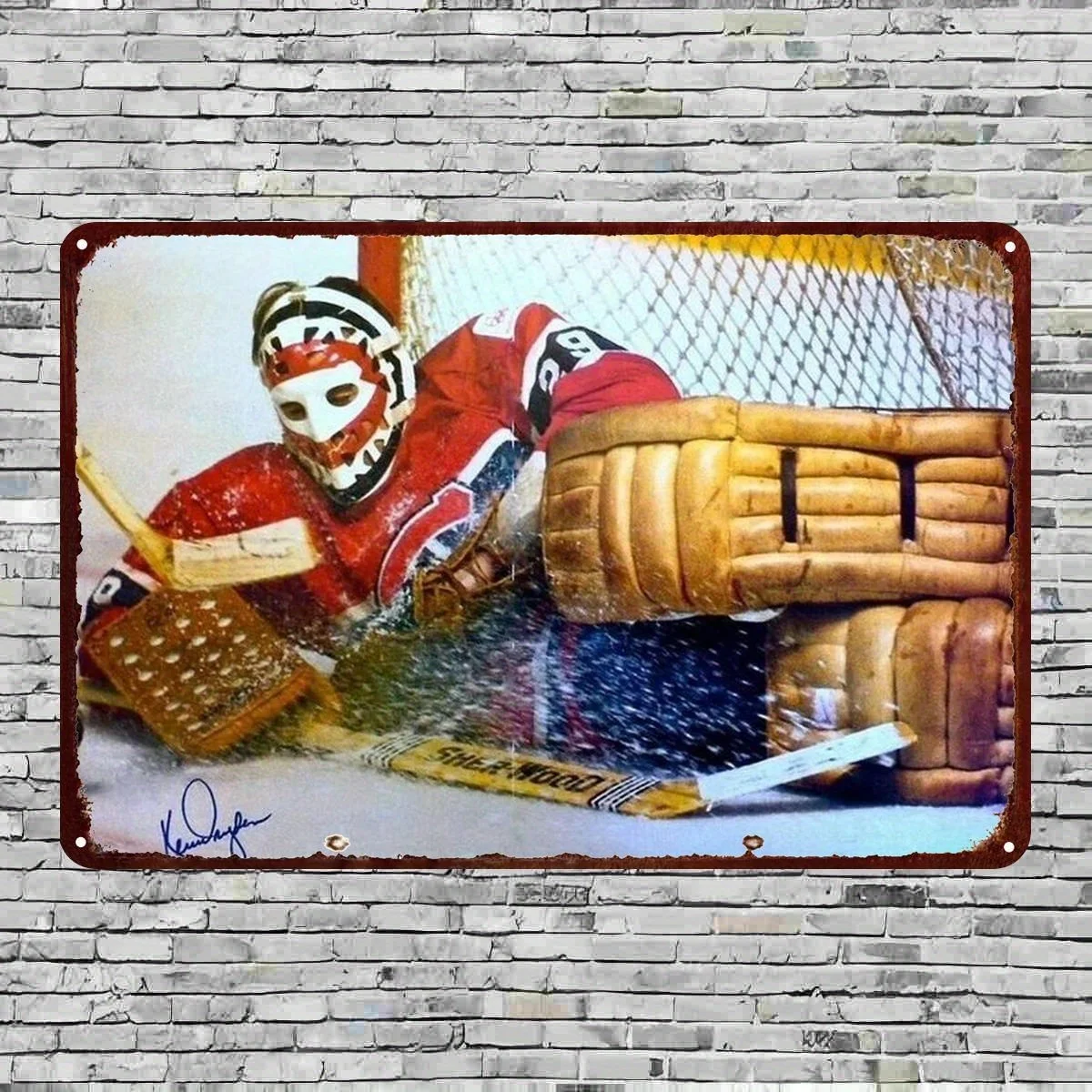 Vintage Hockey Goalie Metallkunstschild – 20,3 x 30,5 cm große Retro-Sportwanddekoration für Männerhöhle, Spielzimmer, Sportbar