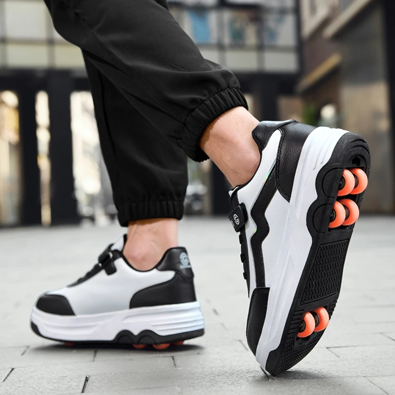 6 Räder Kinder Rollschuhe Schuhe Abnehmbare Schuhe mit Rad 2 in 1 Abnehmbare Riemenscheibe Skate Skating Parkour Racing Sneaker