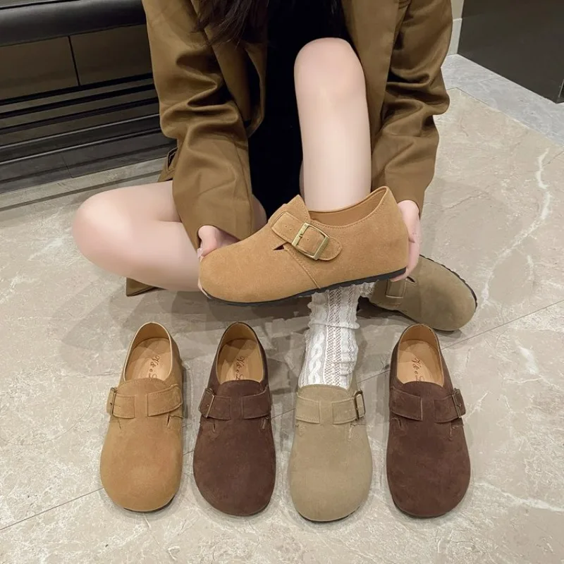 Wildleder Leder Frauen Müßiggänger Schuhe 2024 Frühling Herbst Luxus Casual Frau Schuhe Gummi Sohle Flache Müßiggänger Bequeme Schuhe