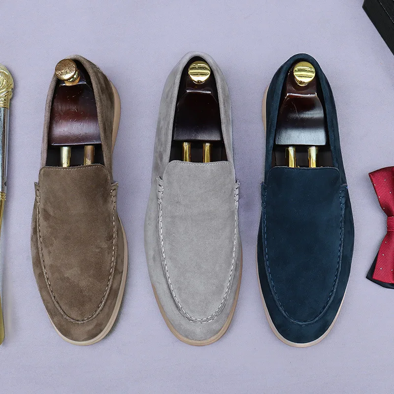 Matte Wildleder Herren schuhe Echt leder Retro Low-Top-Schuhe Business Slip-On Kuh Wildleder Slip-On weiche Herren Freizeit Lederschuhe Image