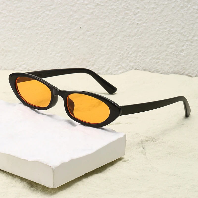 Schwarze Damen-Sonnenbrille, modische Marken-Sonnenbrille mit kleinem ovalem Rahmen, Damen-Retro-Sonnenbrille, UV400-Schutz Image