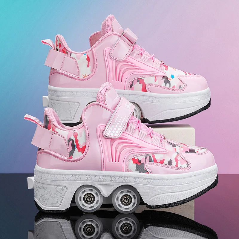 Pop-up Rollschuhe im Streetwear-Stil mit 4 Rädern, einziehbare High-Top-Schuhe, tolles Geschenk für Street-Jugendliche, Jungen und Mädchen